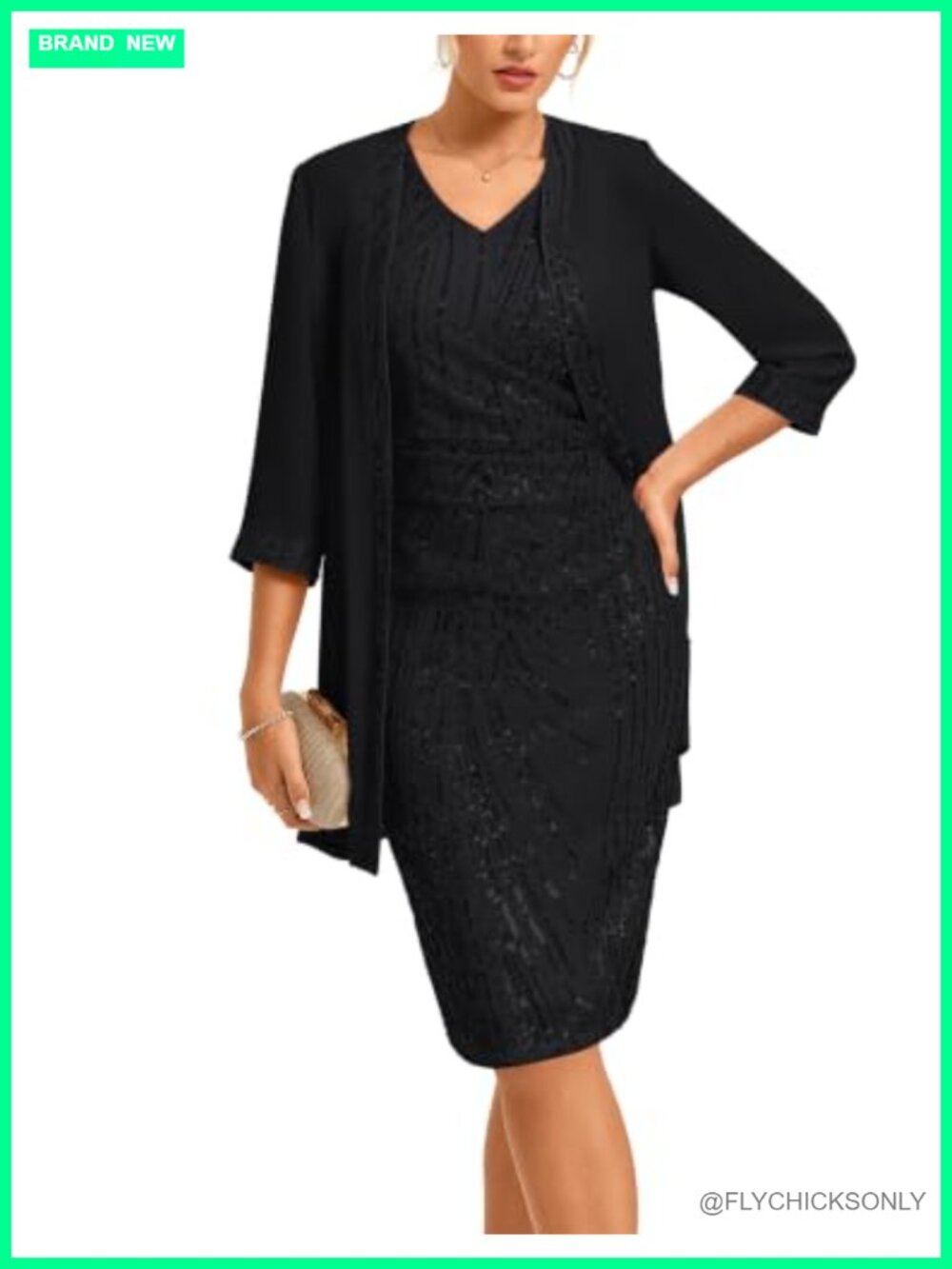 Two Piece Sequin Mother of the Bride Dress Set Wedding Guest Formal